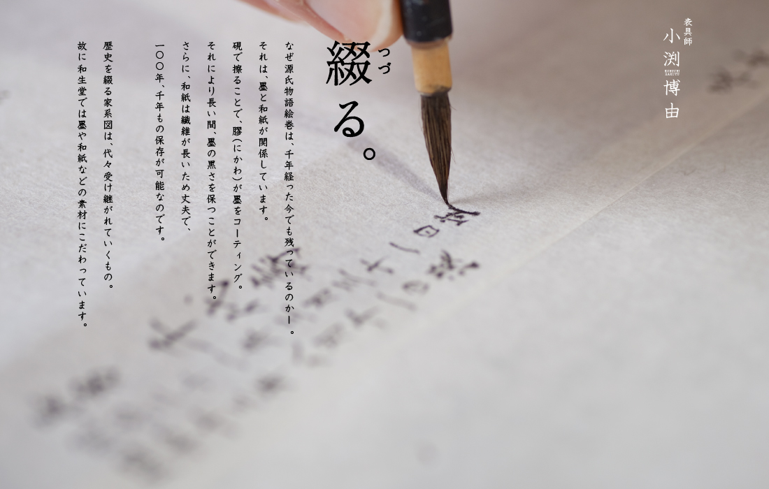 源氏物語絵巻を長期保存可能にしているのは、自然素材を使っているからです。
